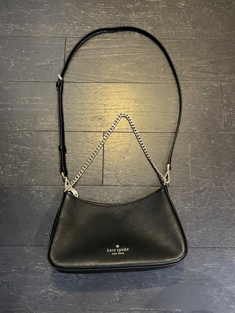 Like New Kate Spade Margot Black Leather Chain Shoulder Bag 2-way hobo Y2K